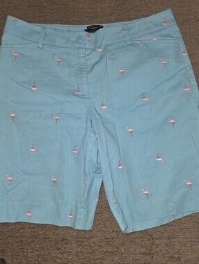 Talbots Women's Blue With Pink Flamingos "The Perfect Short" 6P
